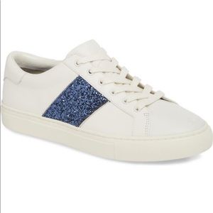 Tory Burch Cream and Blue Glitter Sneakers